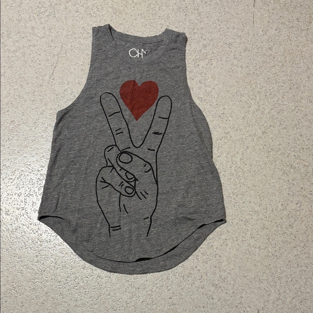 Chaser Gray Tank Top with Red Heart and Peace Graphic ❤️ ✌️